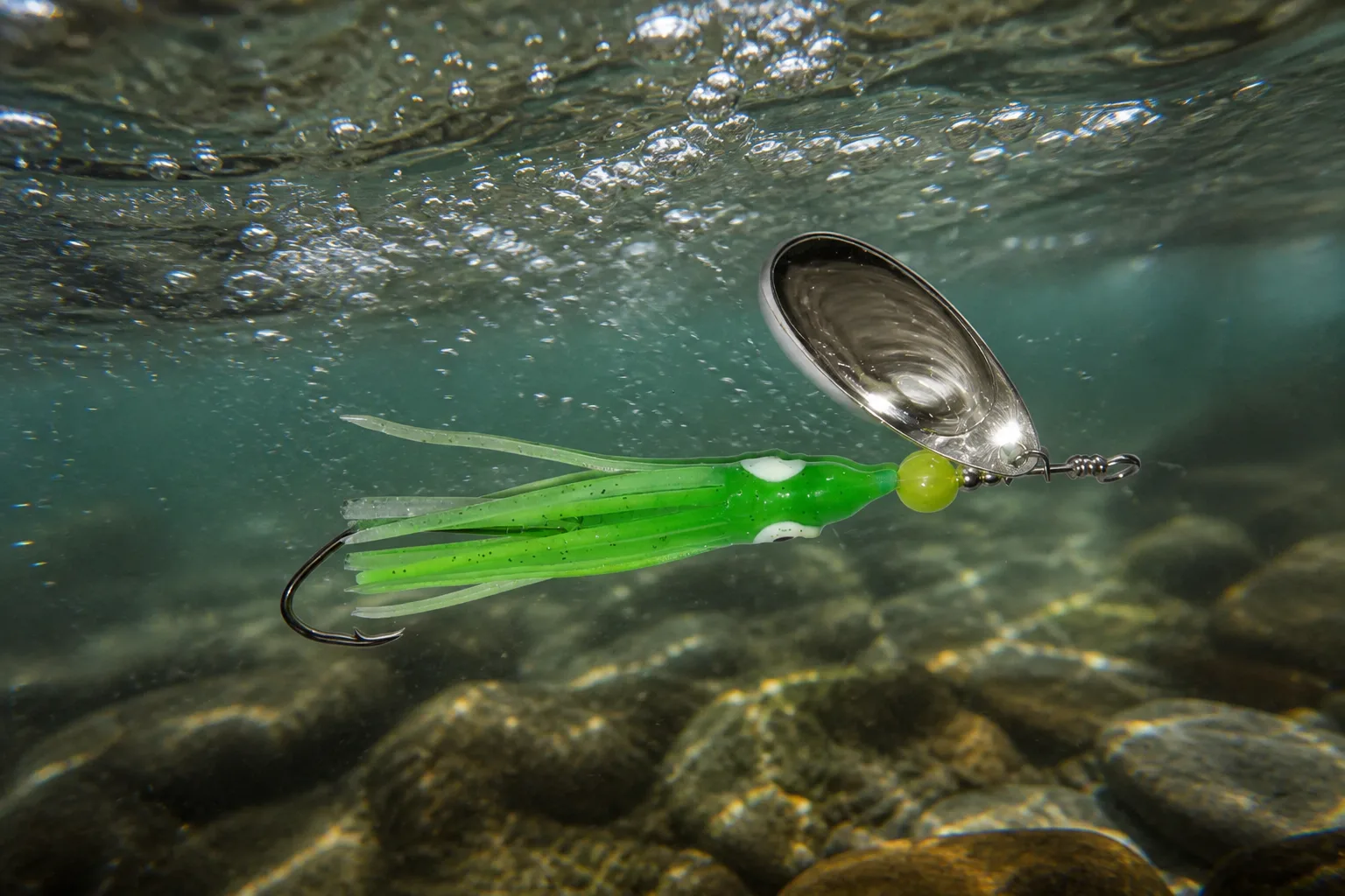 Fishing an inline spinner through moving river current