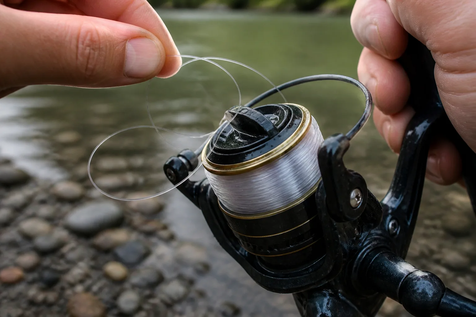 Monofilament fishing line on a spinning reel